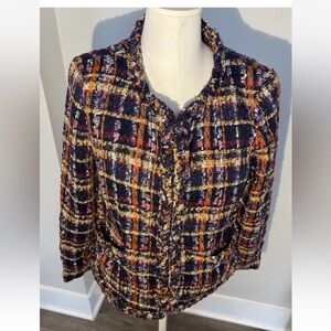Talbots Tweed Jacket Blazer Sunflower Plaid NWT Womens 10 Navy Gold Shacket